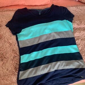 Tommy Hilfiger Navy, Aqua & Gray Striped Short Sleeve Tee